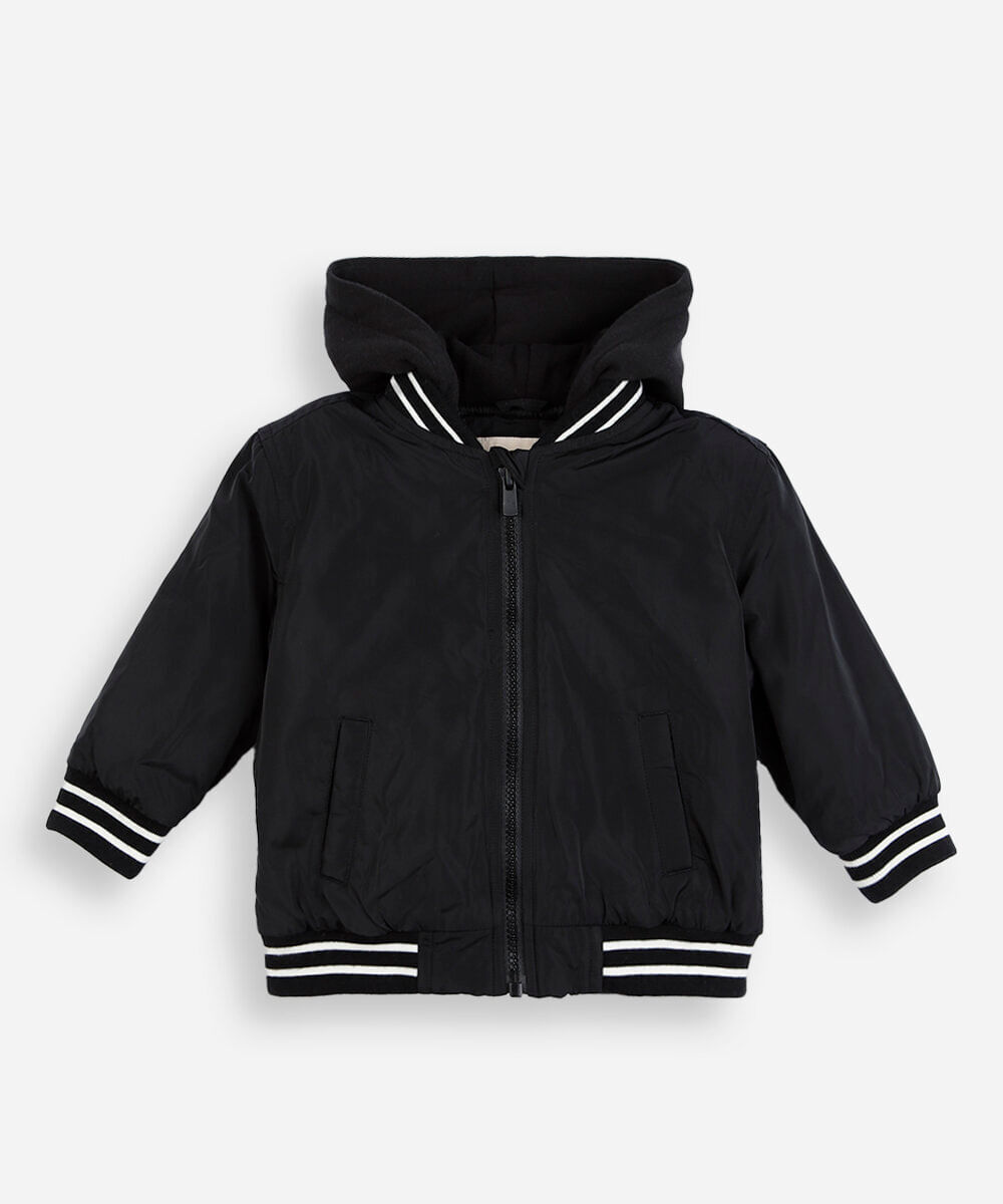 jaqueta bomber infantil com capuz preta