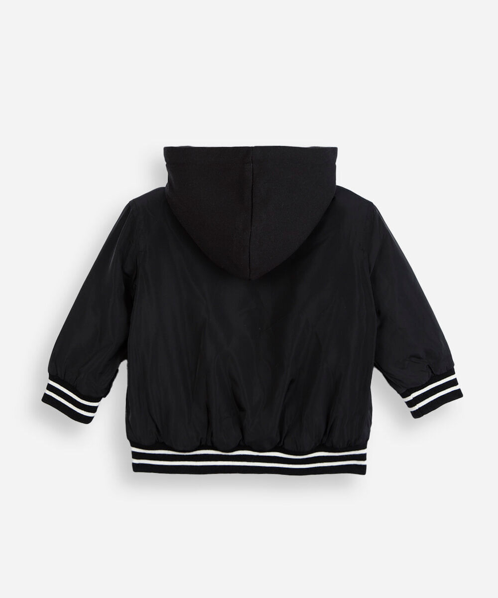 jaqueta bomber infantil com capuz preta