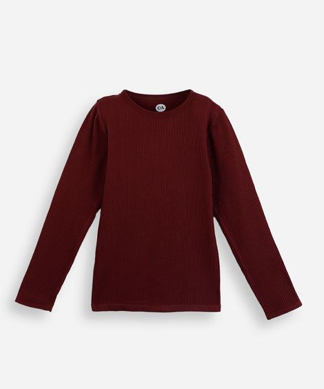 blusa canelada infantil manga longa vinho
