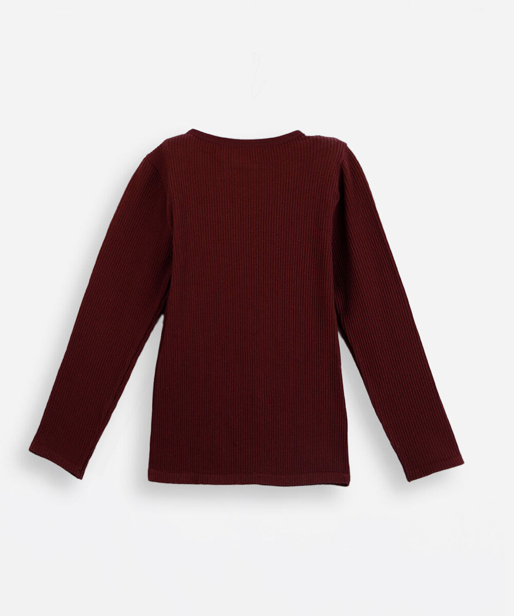 blusa canelada infantil manga longa vinho