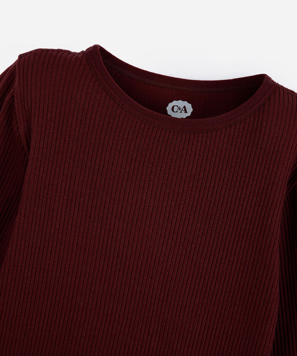 blusa canelada infantil manga longa vinho