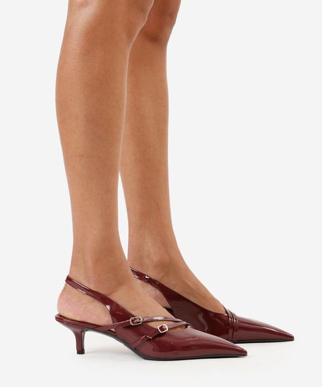 scarpin slingback bico fino salto baixo vinho