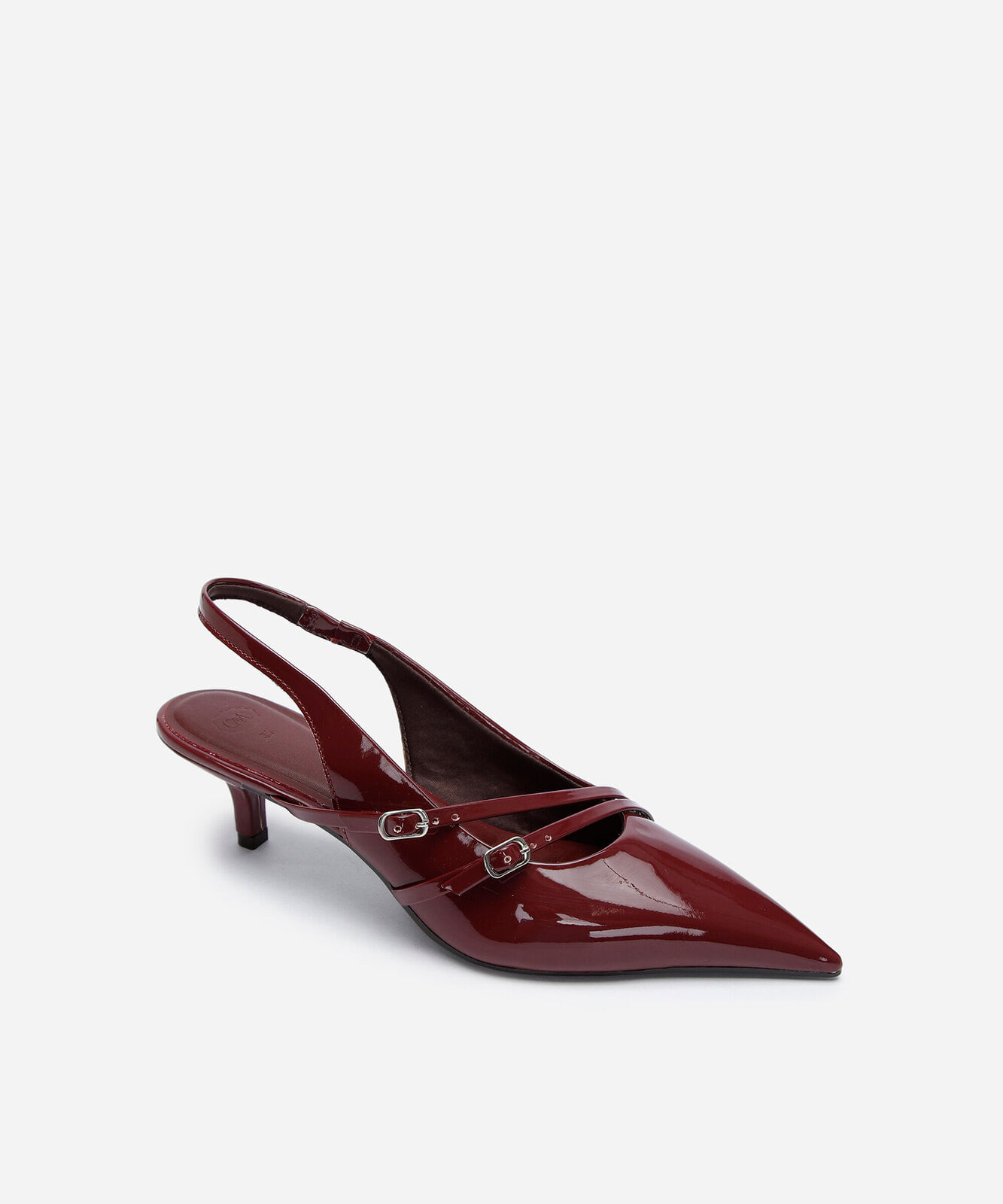 scarpin slingback bico fino salto baixo vinho