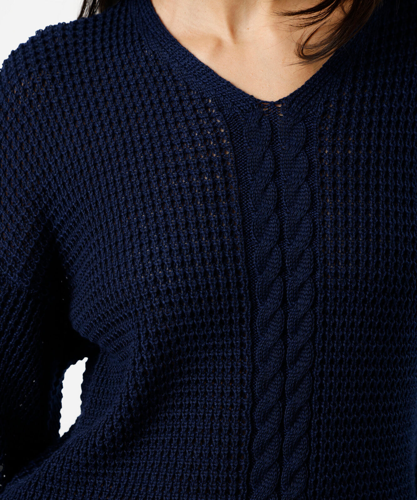 suéter feminino de tricot decote v texturizado azul