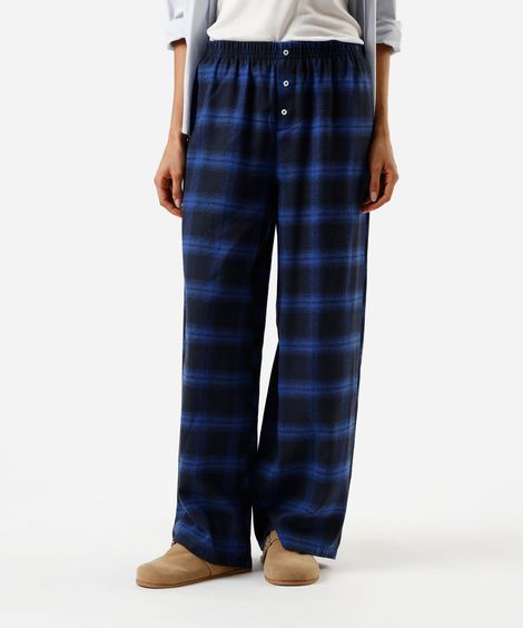 calça estilo pijama feminina cós elástico xadrez azul