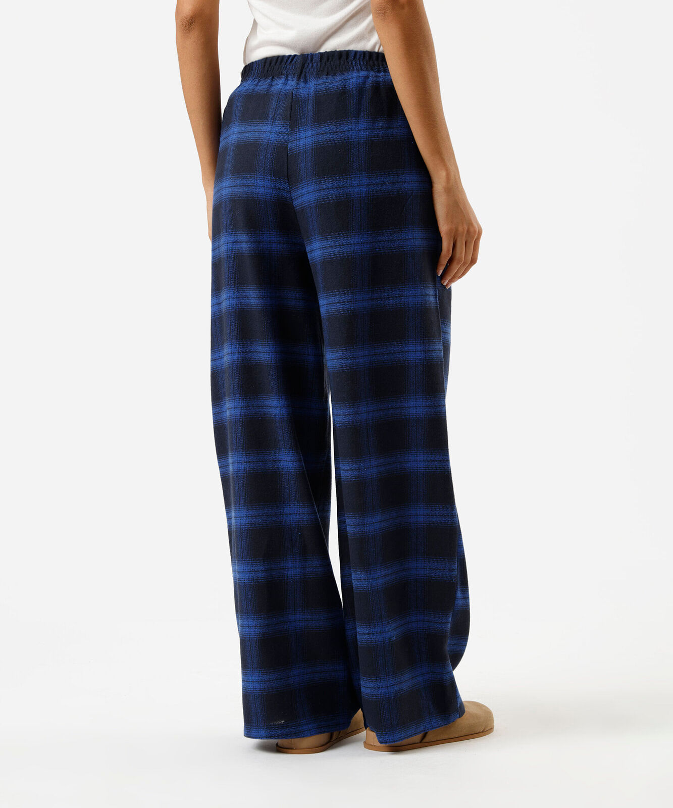 calça estilo pijama feminina cós elástico xadrez azul