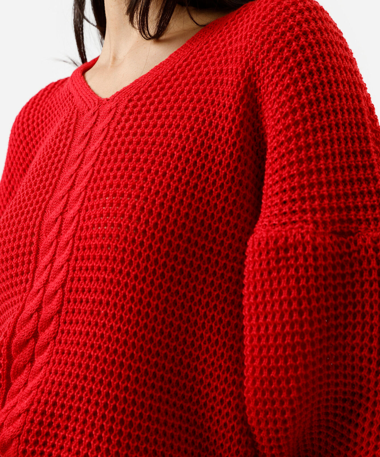 suéter feminino de tricot decote v texturizado vermelho