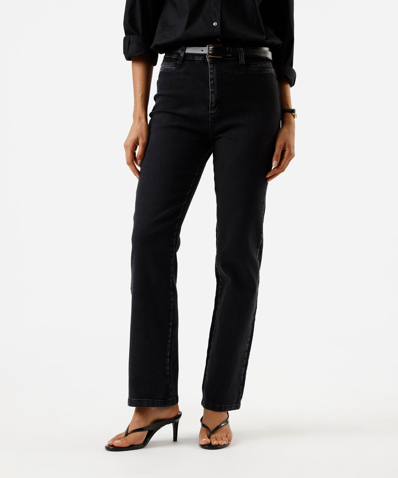 calça reta feminina jeans sawary preta