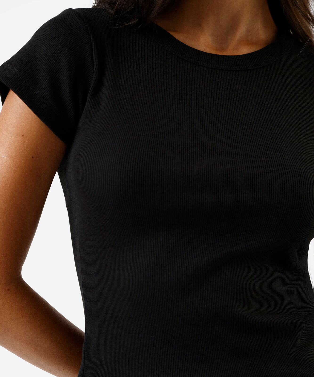 blusa baby look feminina de algodão manga curta canelada preta