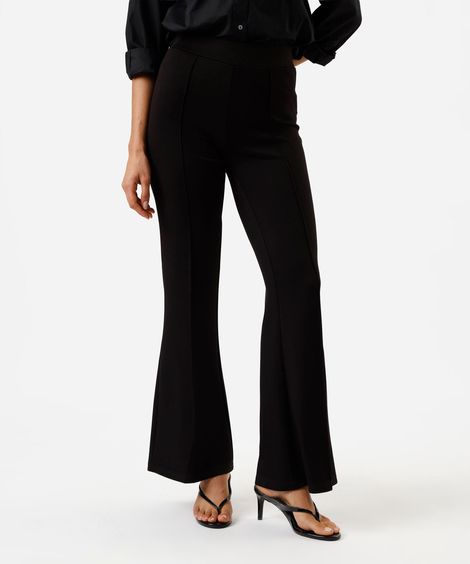calça flare feminina com nervuras cintura alta preta