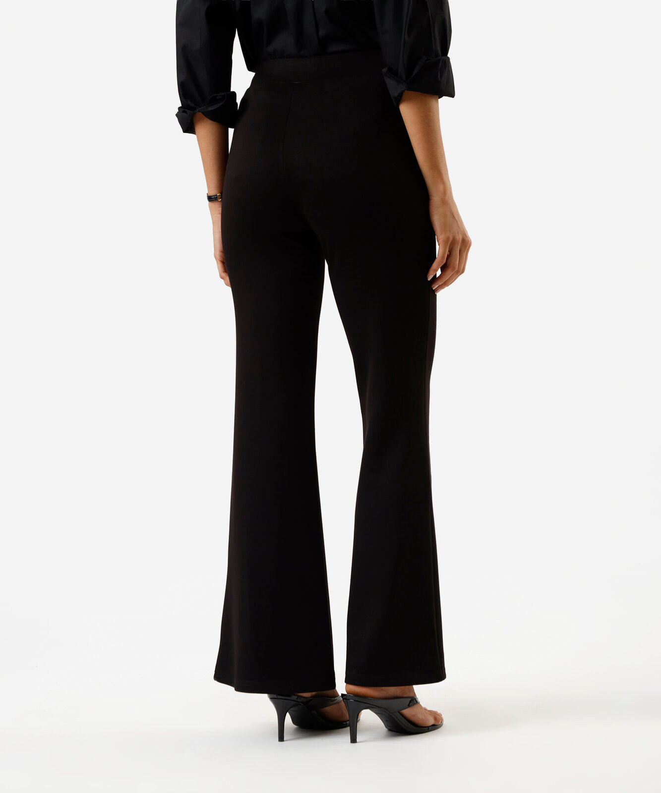calça flare feminina com nervuras cintura alta preta