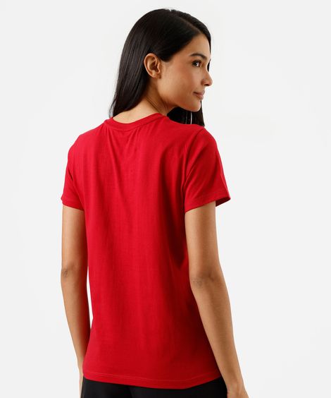 camiseta feminina de algodão manga curta estampada vermelha