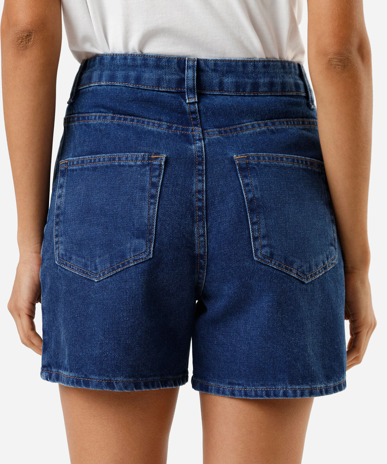 short feminino jeans cintura alta azul