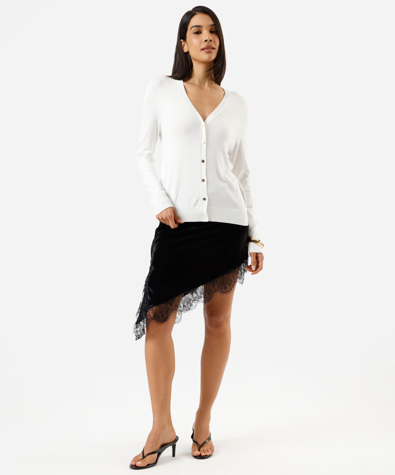 cardigan feminino de tricot decote v off white