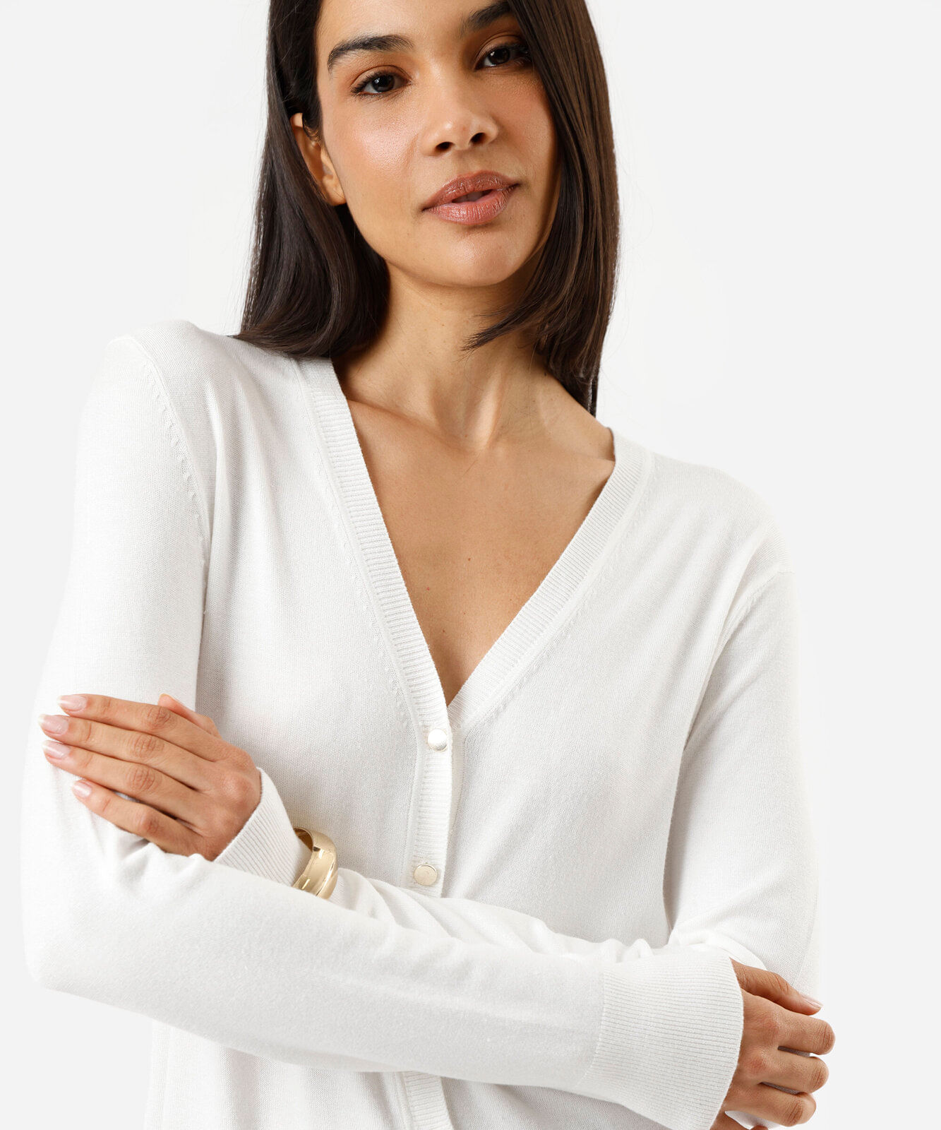 cardigan feminino de tricot decote v off white