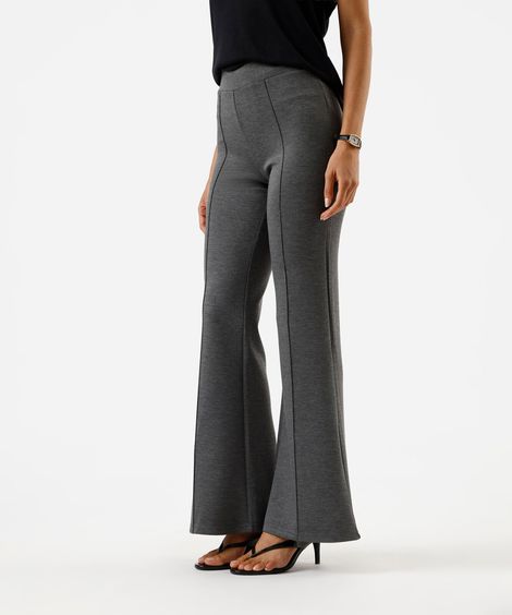 calça flare feminina com nervuras cintura alta cinza