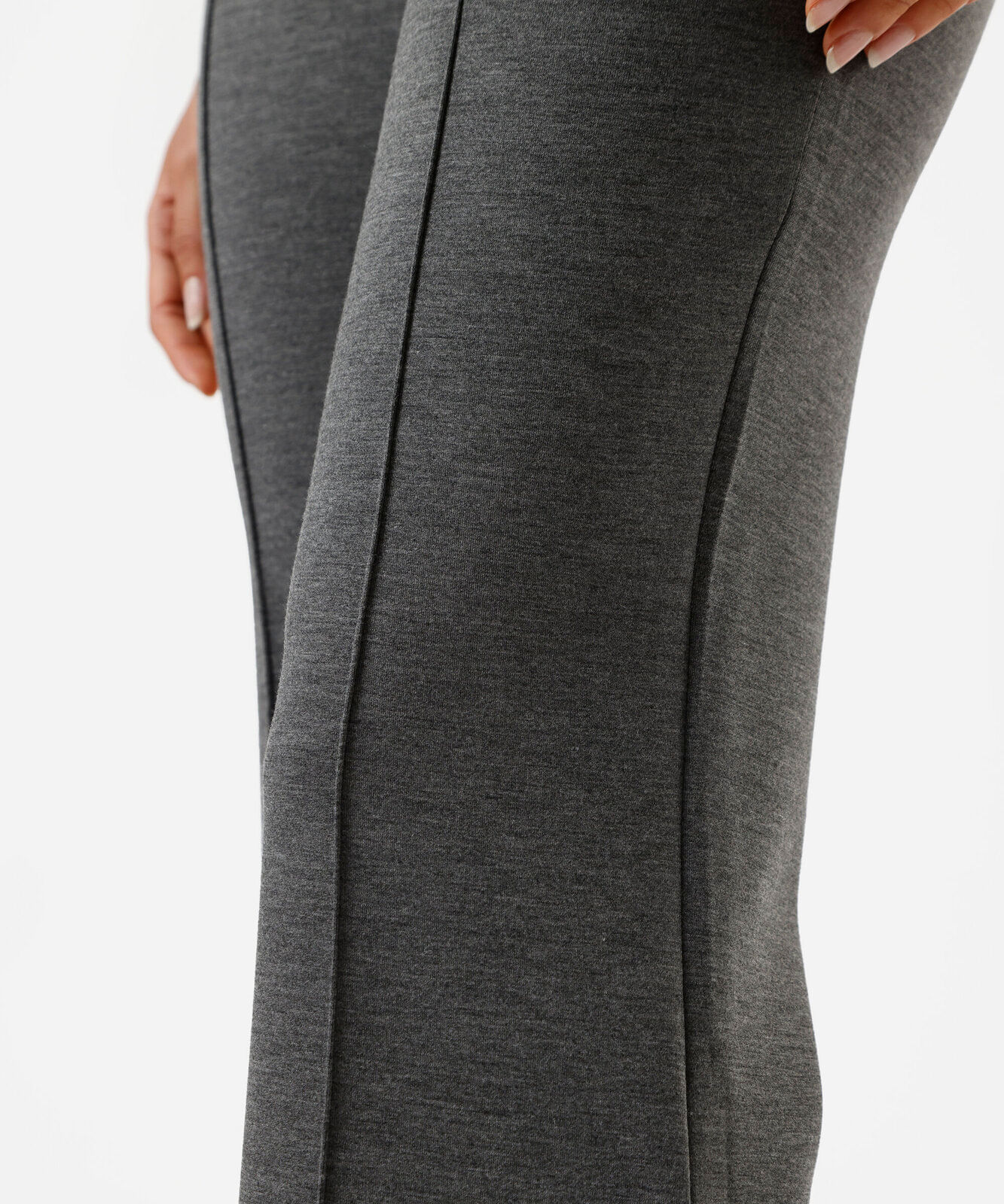 calça flare feminina com nervuras cintura alta cinza