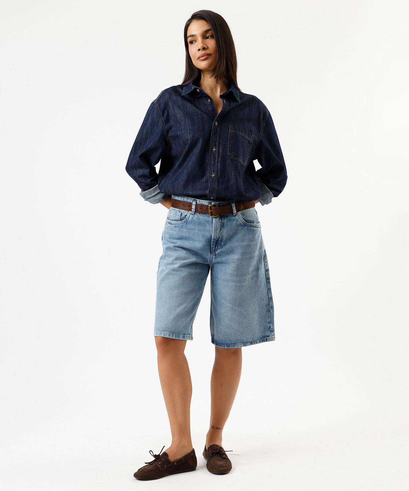 bermuda jorts feminina jeans cintura baixa azul