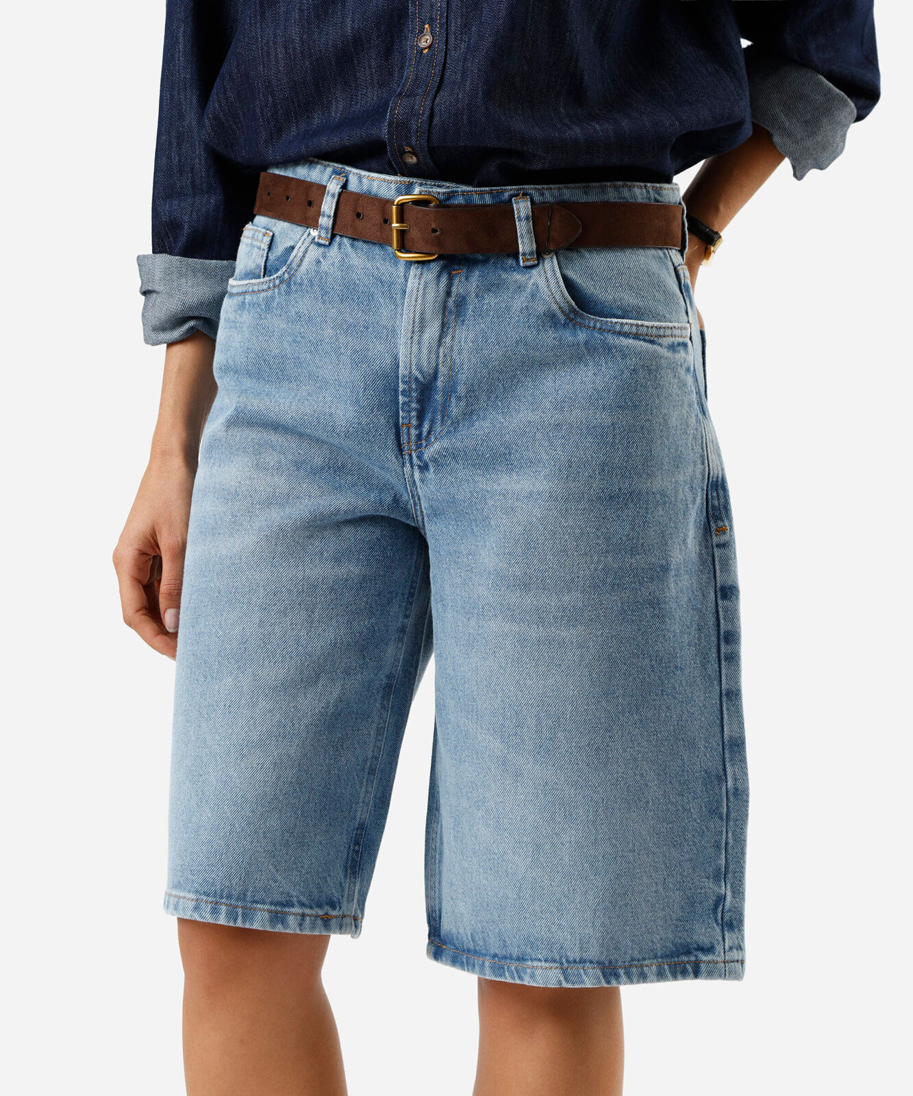 bermuda jorts feminina jeans cintura baixa azul