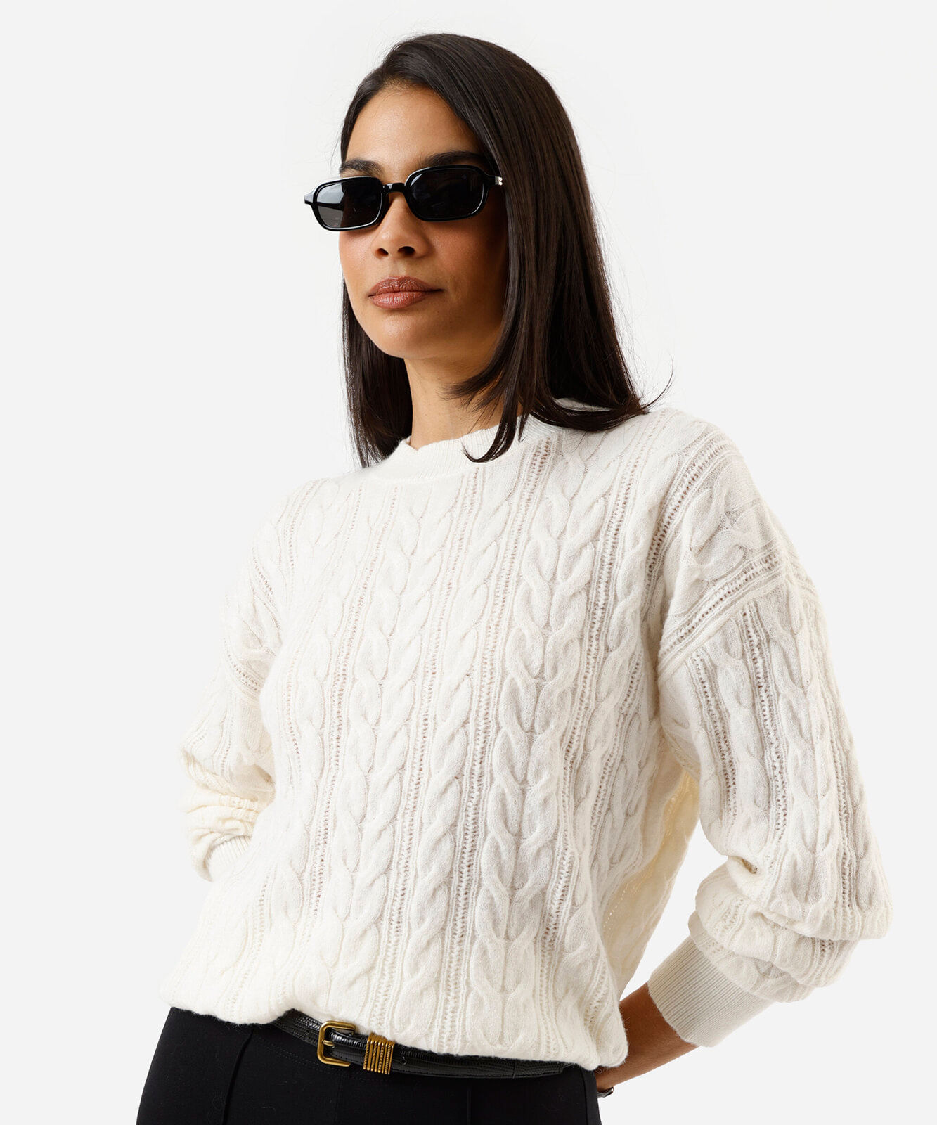 suéter feminino de tricot texturizado off white