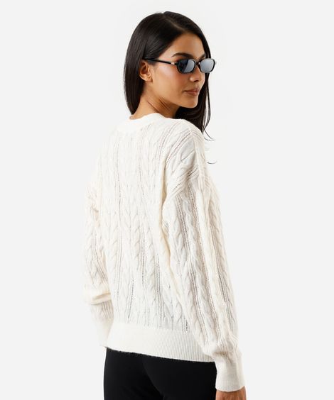 suéter feminino de tricot texturizado off white