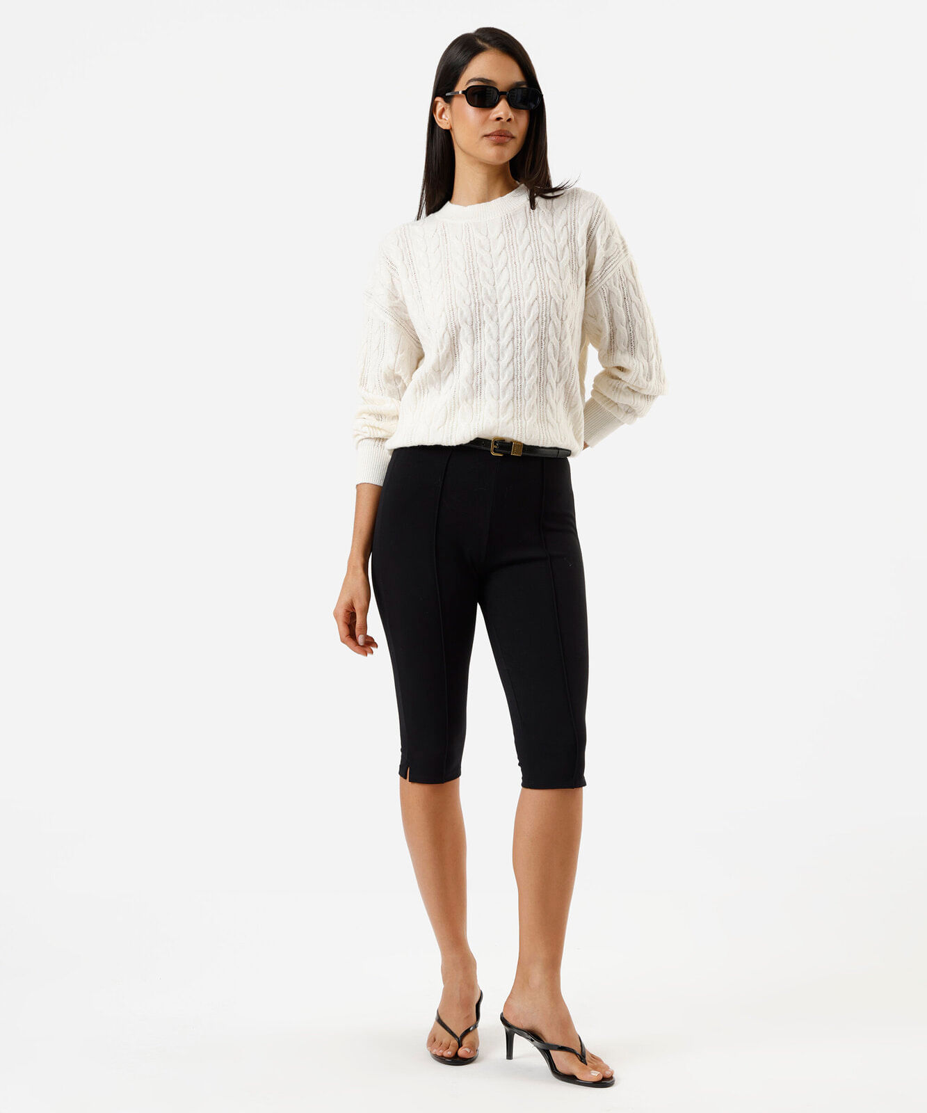 suéter feminino de tricot texturizado off white