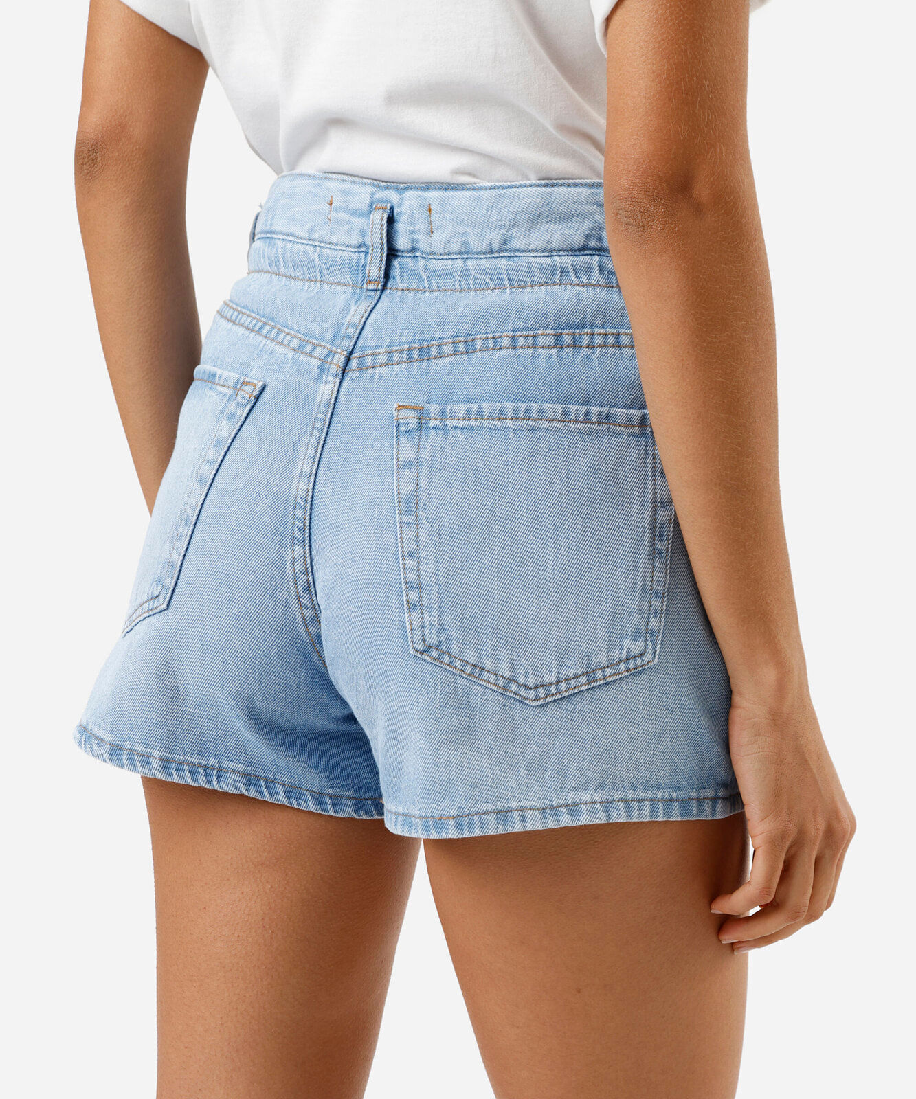 short feminino jeans com cordão cintura alta azul