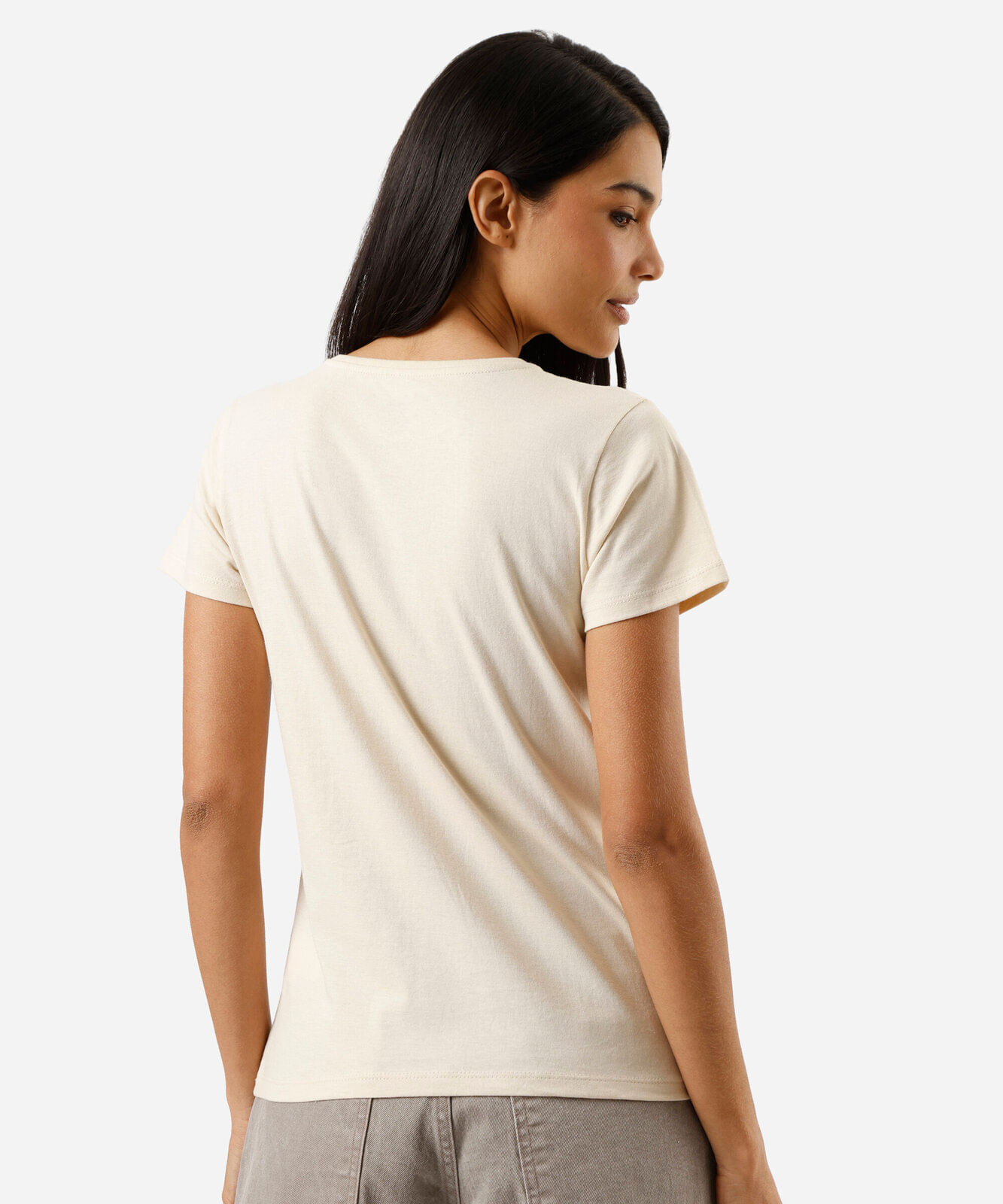 camiseta feminina de algodão manga curta kuromi bege