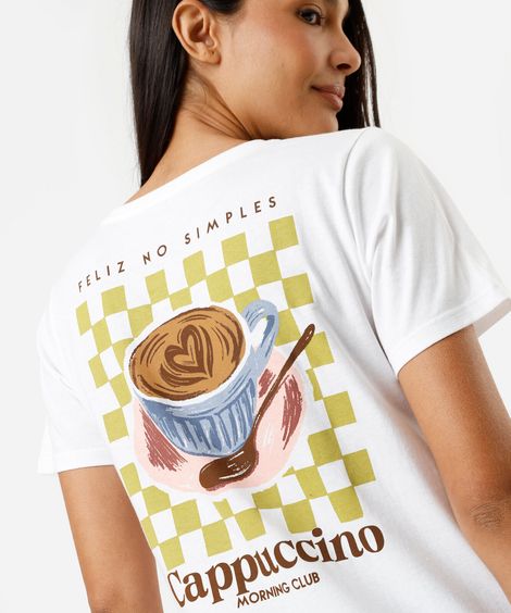 camiseta feminina de algodão manga curta estampada off white