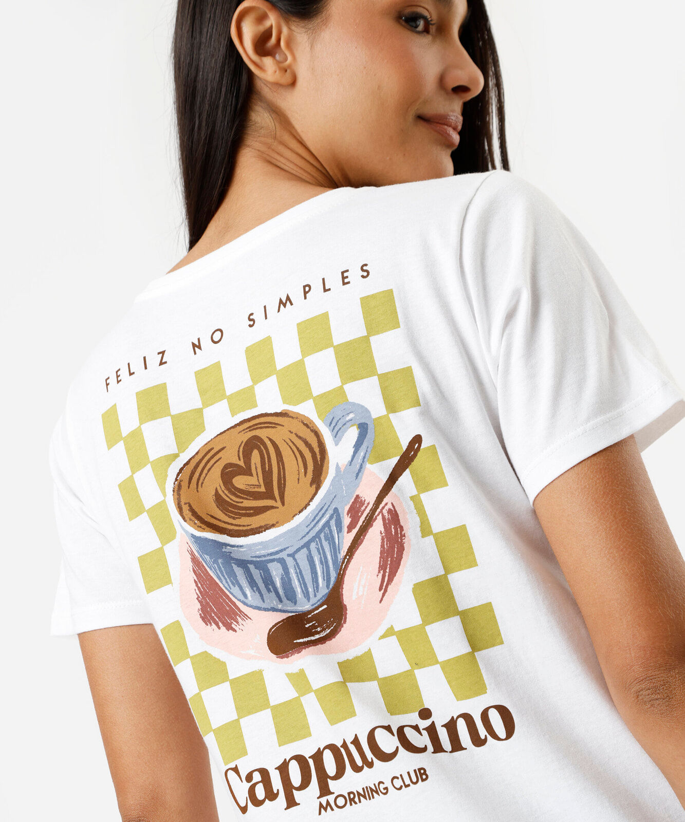 camiseta feminina de algodão manga curta estampada off white