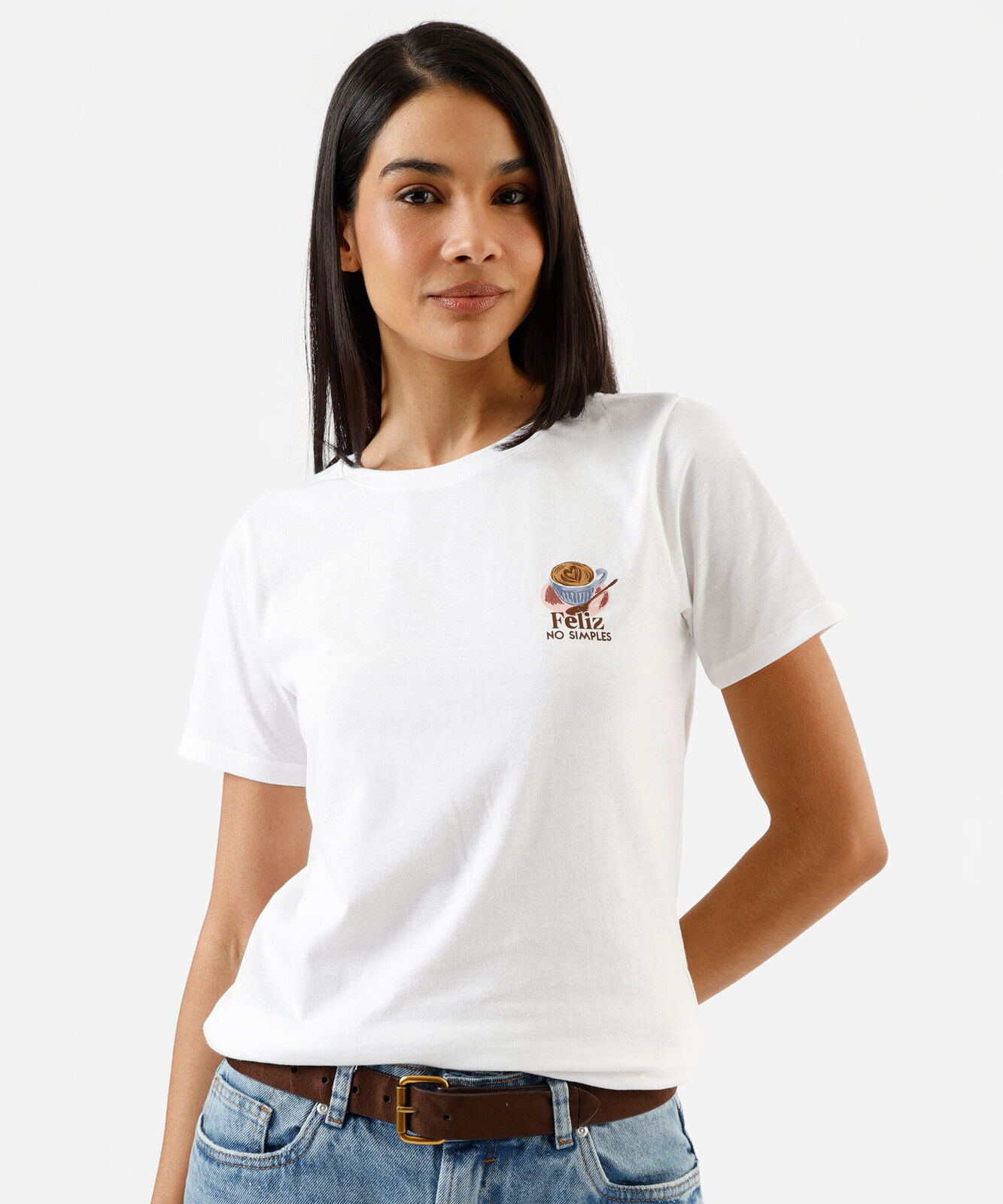 camiseta feminina de algodão manga curta estampada off white