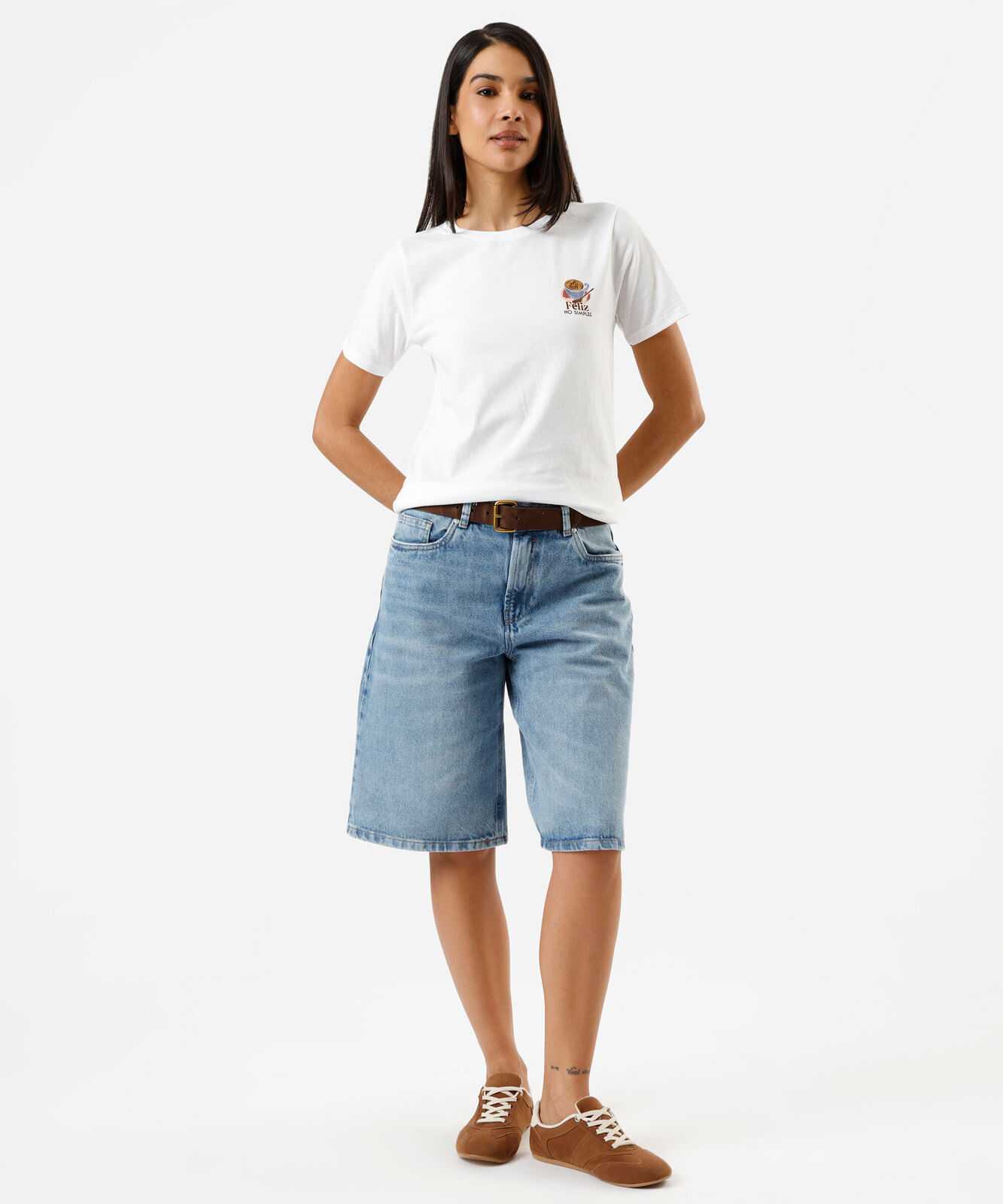 camiseta feminina de algodão manga curta estampada off white
