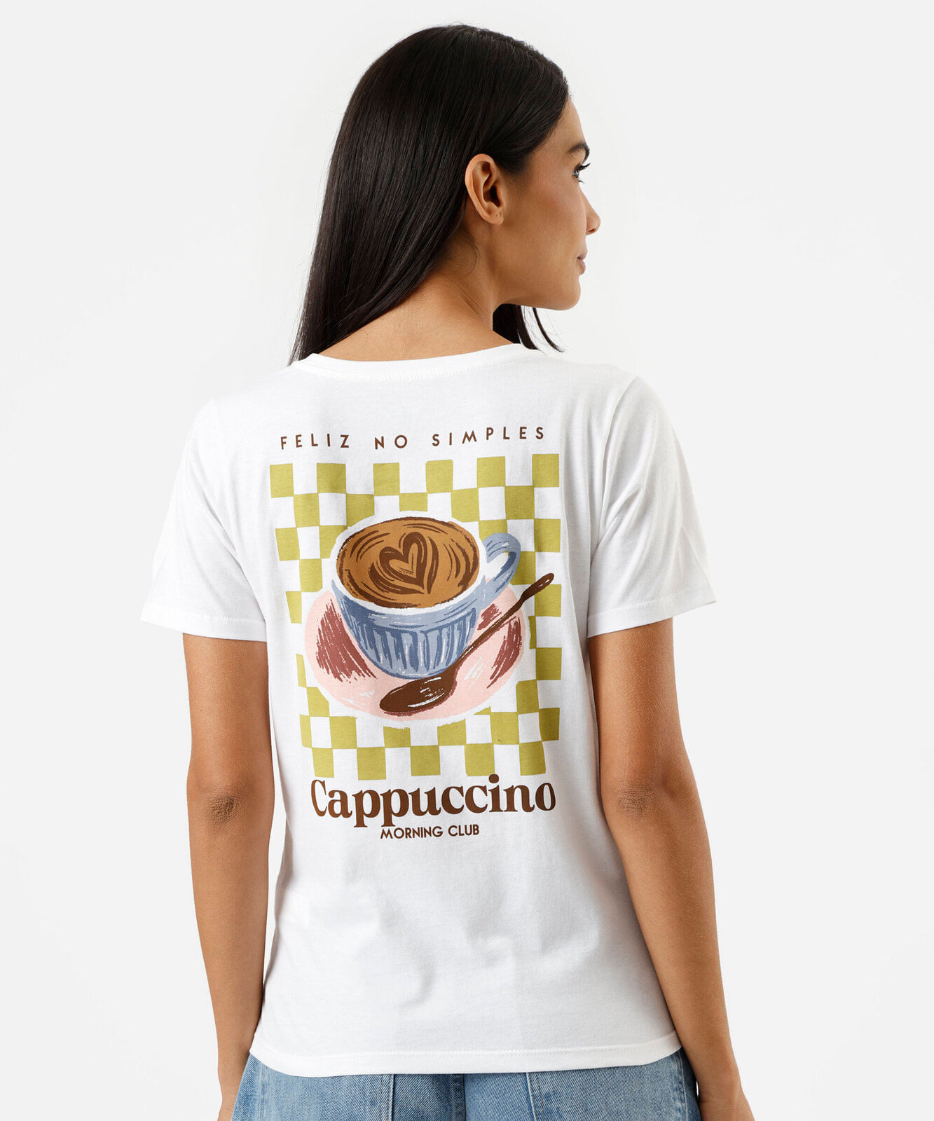 camiseta feminina de algodão manga curta estampada off white