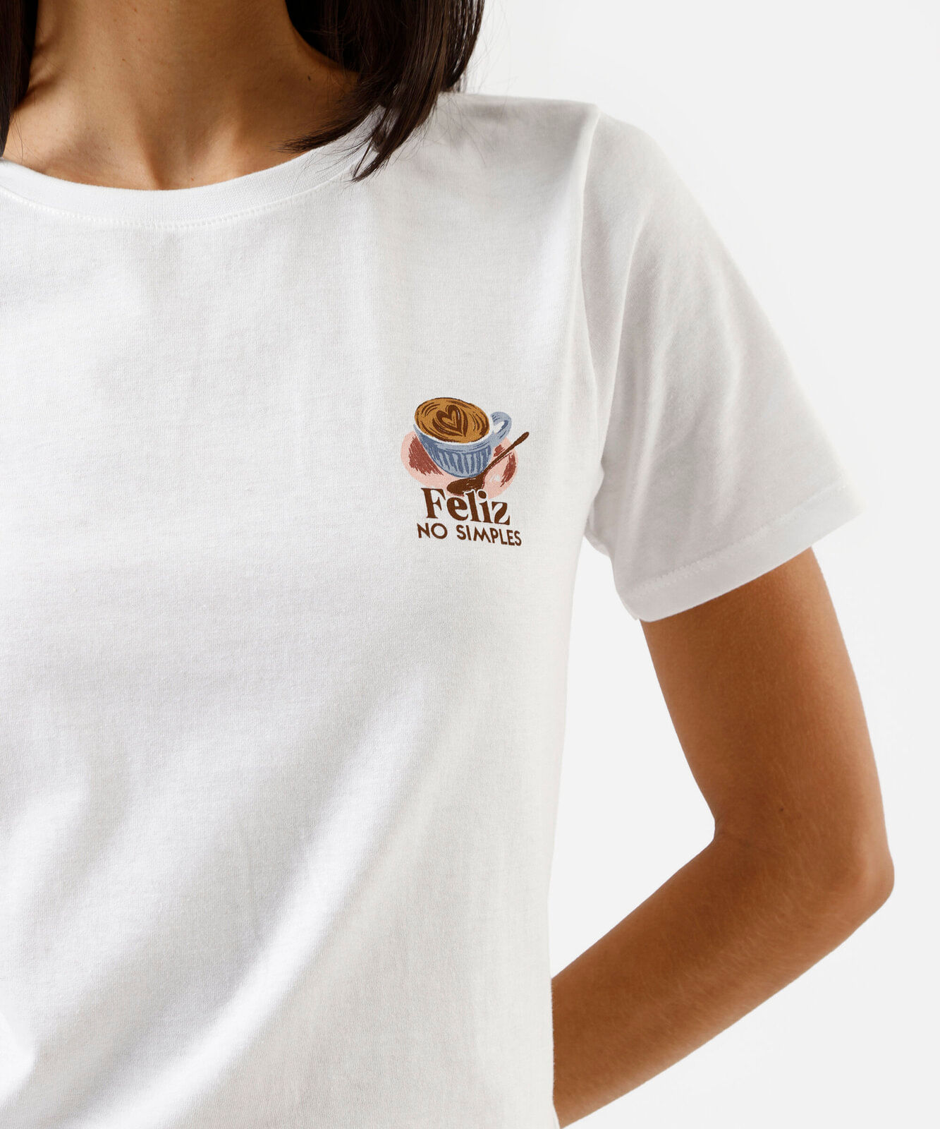 camiseta feminina de algodão manga curta estampada off white