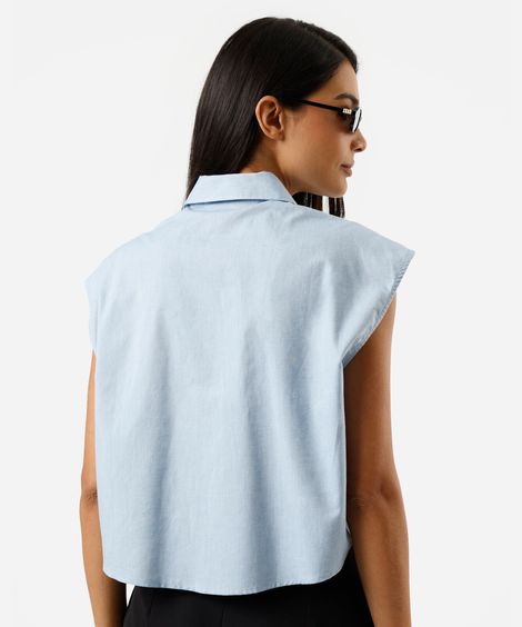 camisa feminina de algodão com recortes azul