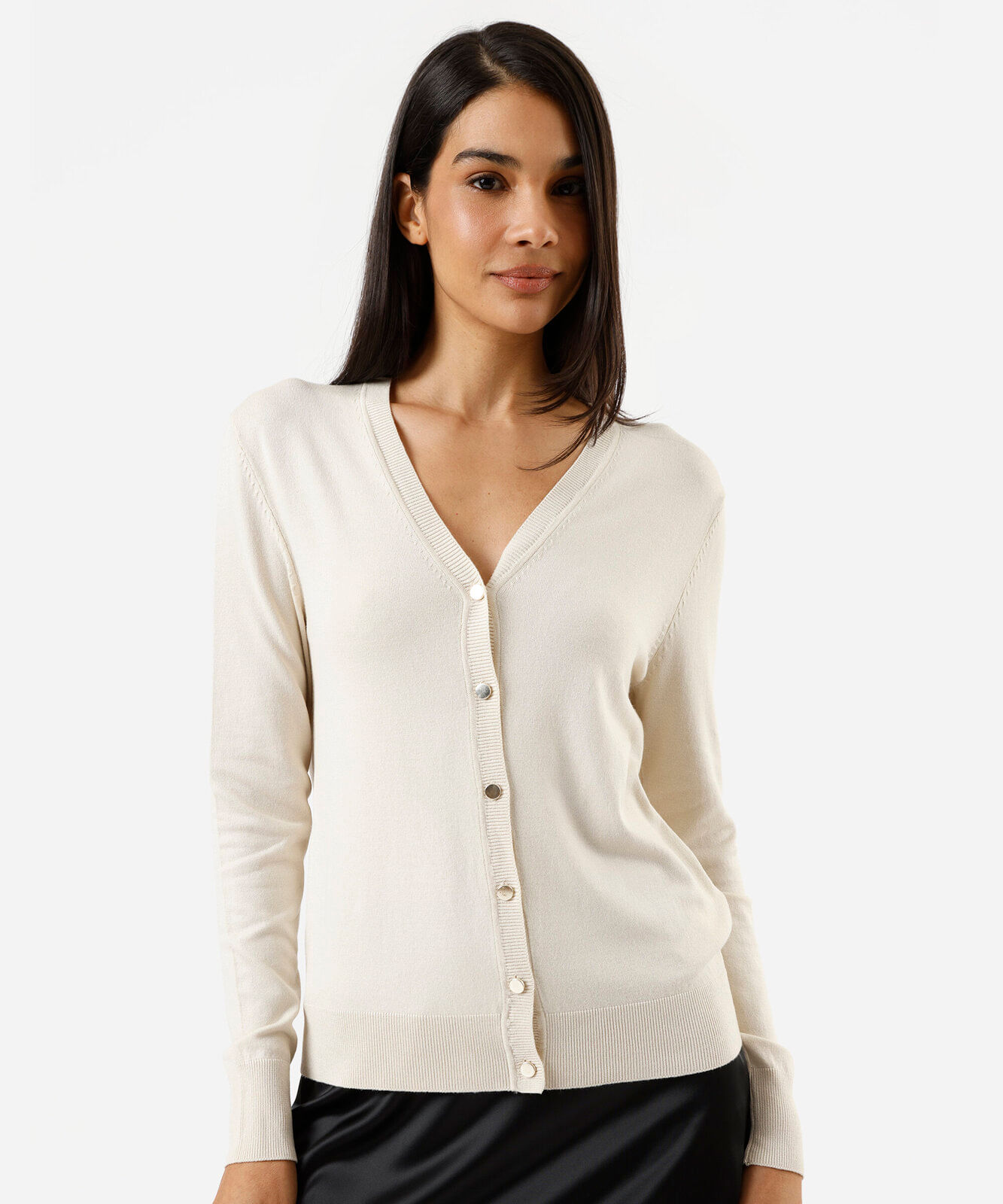 cardigan feminino de tricot decote v bege