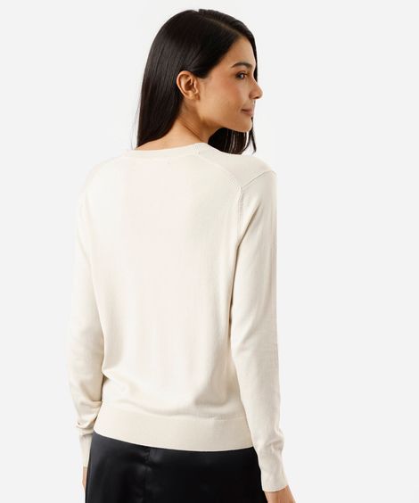 cardigan feminino de tricot decote v bege