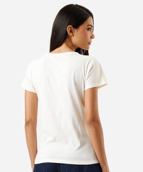camiseta feminina de algodão manga curta estampada bege
