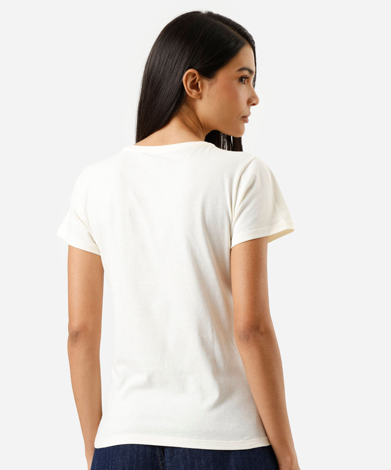 camiseta feminina de algodão manga curta estampada bege