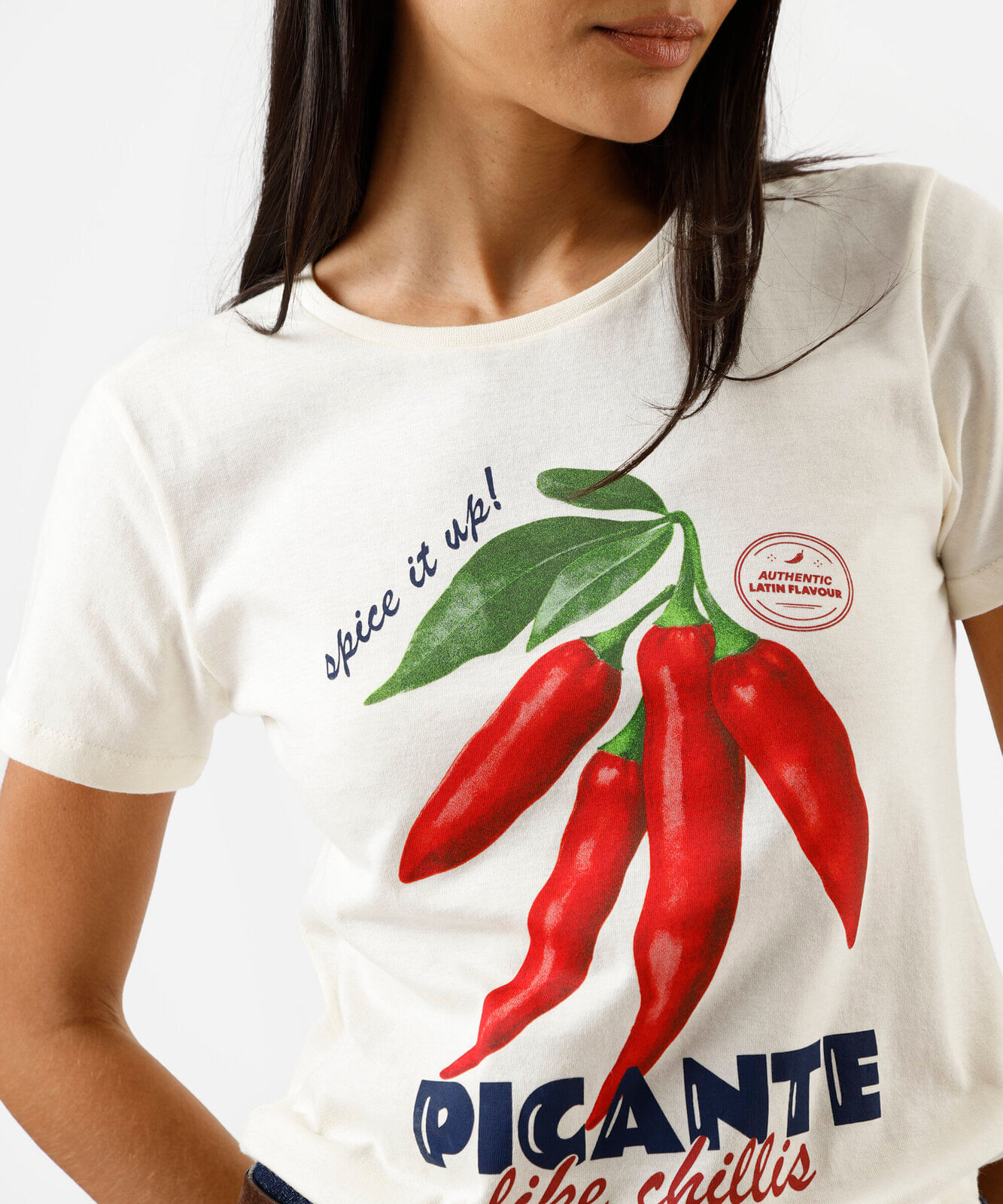 camiseta feminina de algodão manga curta estampada bege