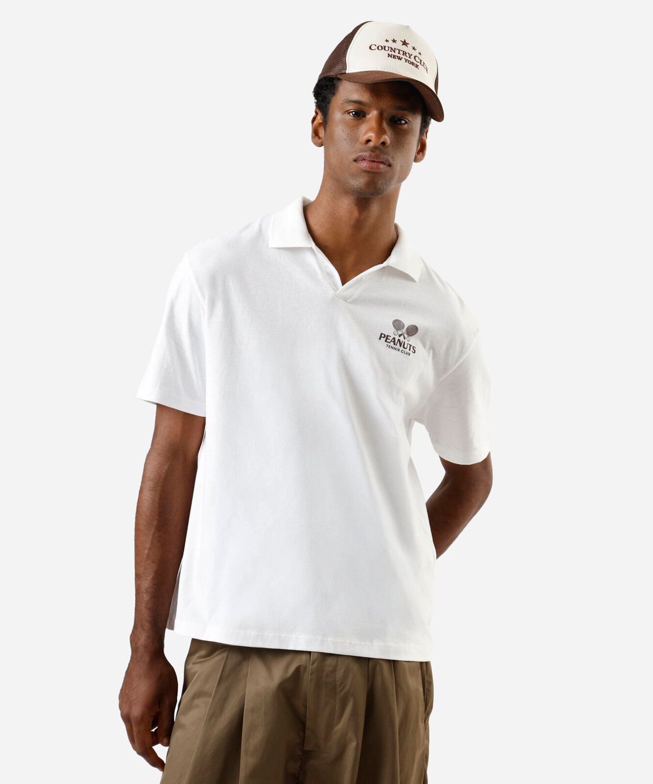 polo masculina de algodão manga curta snoopy off white