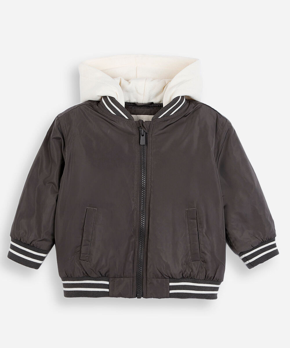 jaqueta bomber infantil com capuz cinza