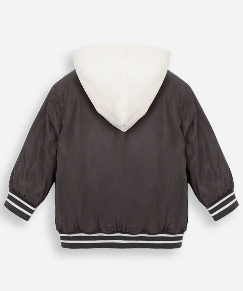 jaqueta bomber infantil com capuz cinza