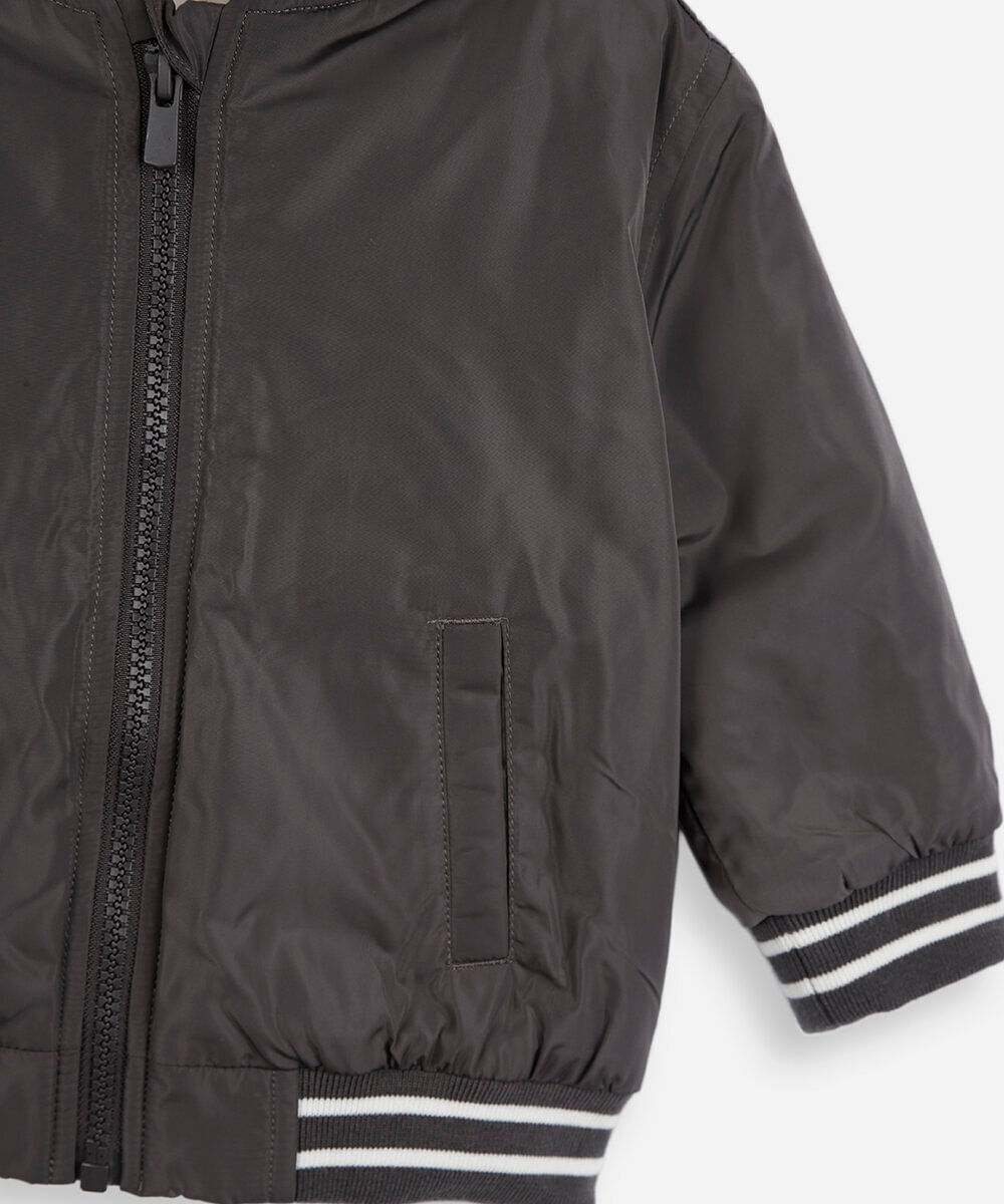 jaqueta bomber infantil com capuz cinza
