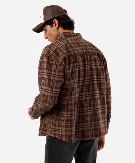 camisa masculina de algodão xadrez marrom