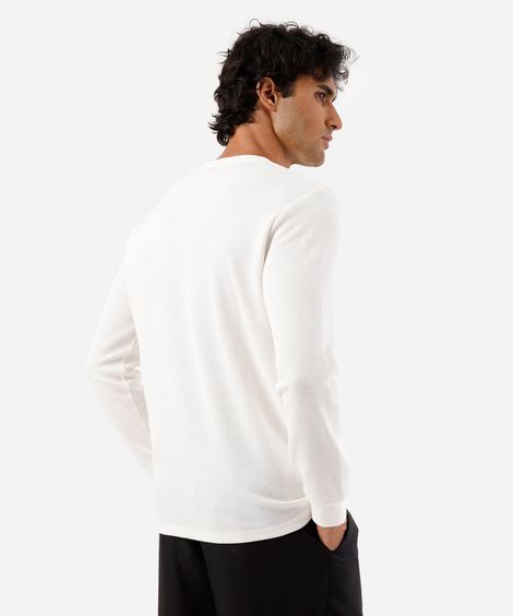 blusa básica masculina manga longa texturizada branca