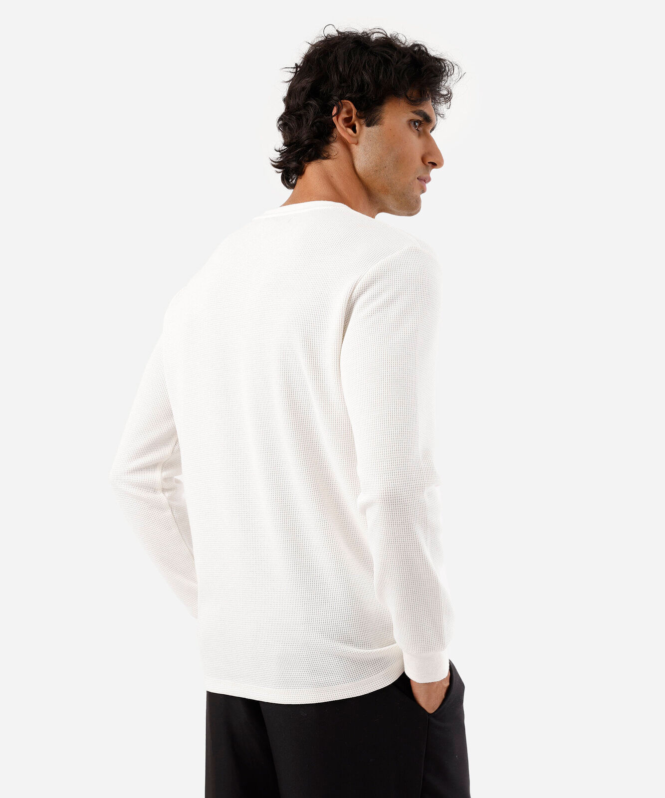 blusa básica masculina manga longa texturizada branca