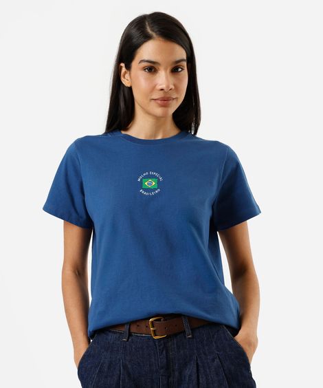 camiseta feminina regular molho brasileiro azul