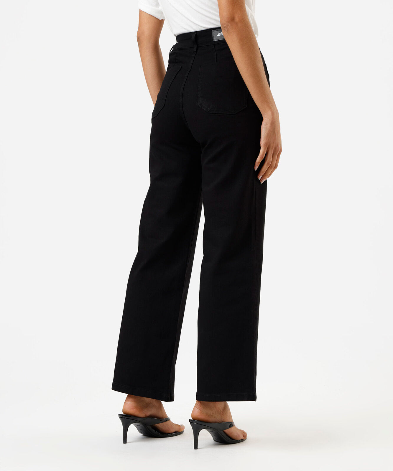 calça wide leg feminina de sarja  cintura alta sawary preta
