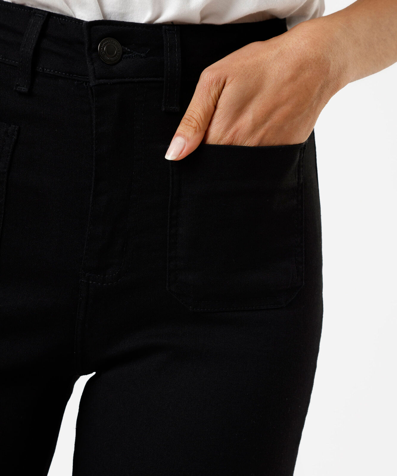 calça wide leg feminina de sarja  cintura alta sawary preta